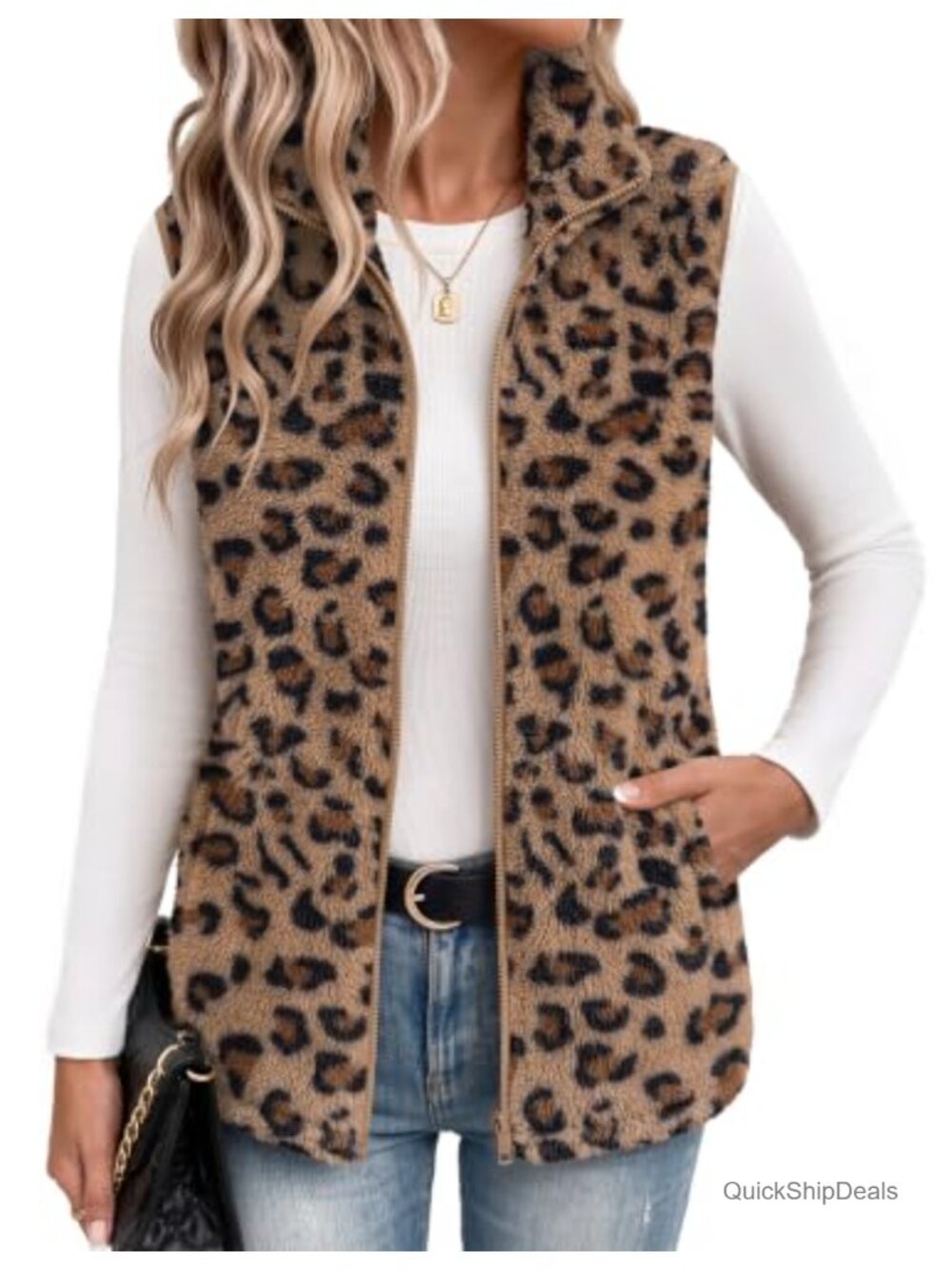 Sherpa Fleece Zip Up Vest Lightweight Sleeveless Fall Winter